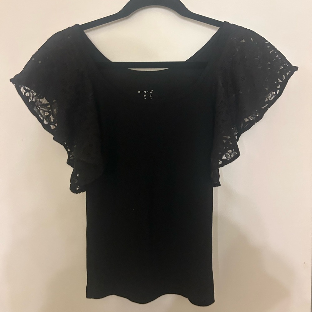 Chic Black Lace Flutter Sleeve Blouse